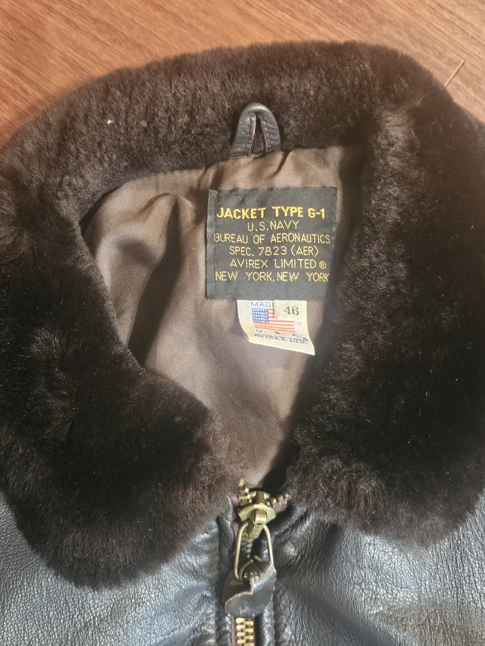 Avirex Men's Type G1 Brown Leather Bomber Jacket with Fur Collar (Sz 46)